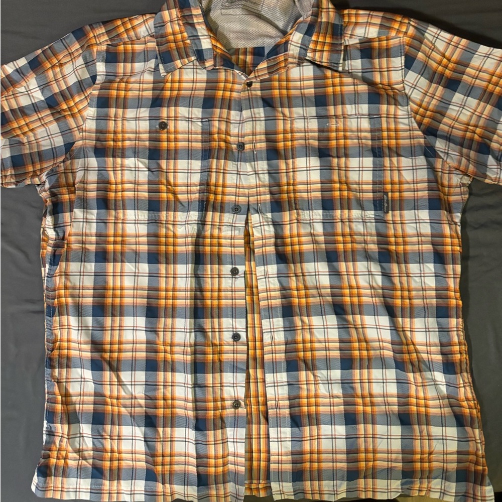 Casual Plaid Button-Down Shirt in Blue and Orange
